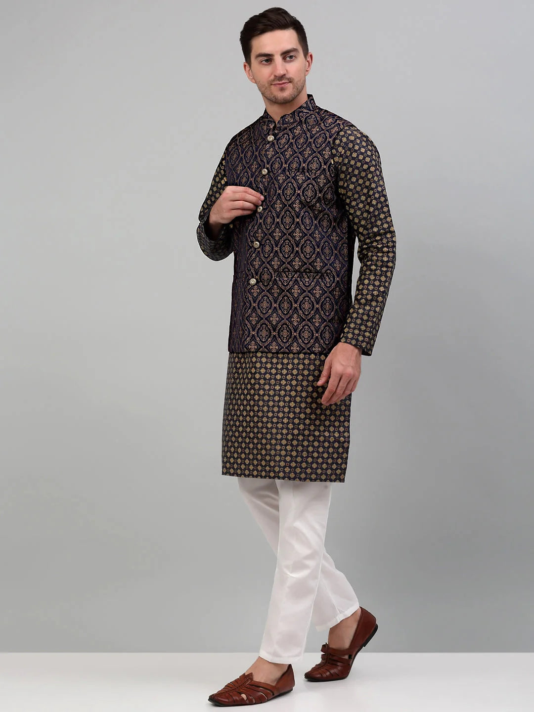 Men's Nehru with Printed Kurta Pyjama Set | Ethnic Fashion
