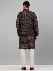 Men's Woven Design Nehru with Printed Kurta Pyjama Set