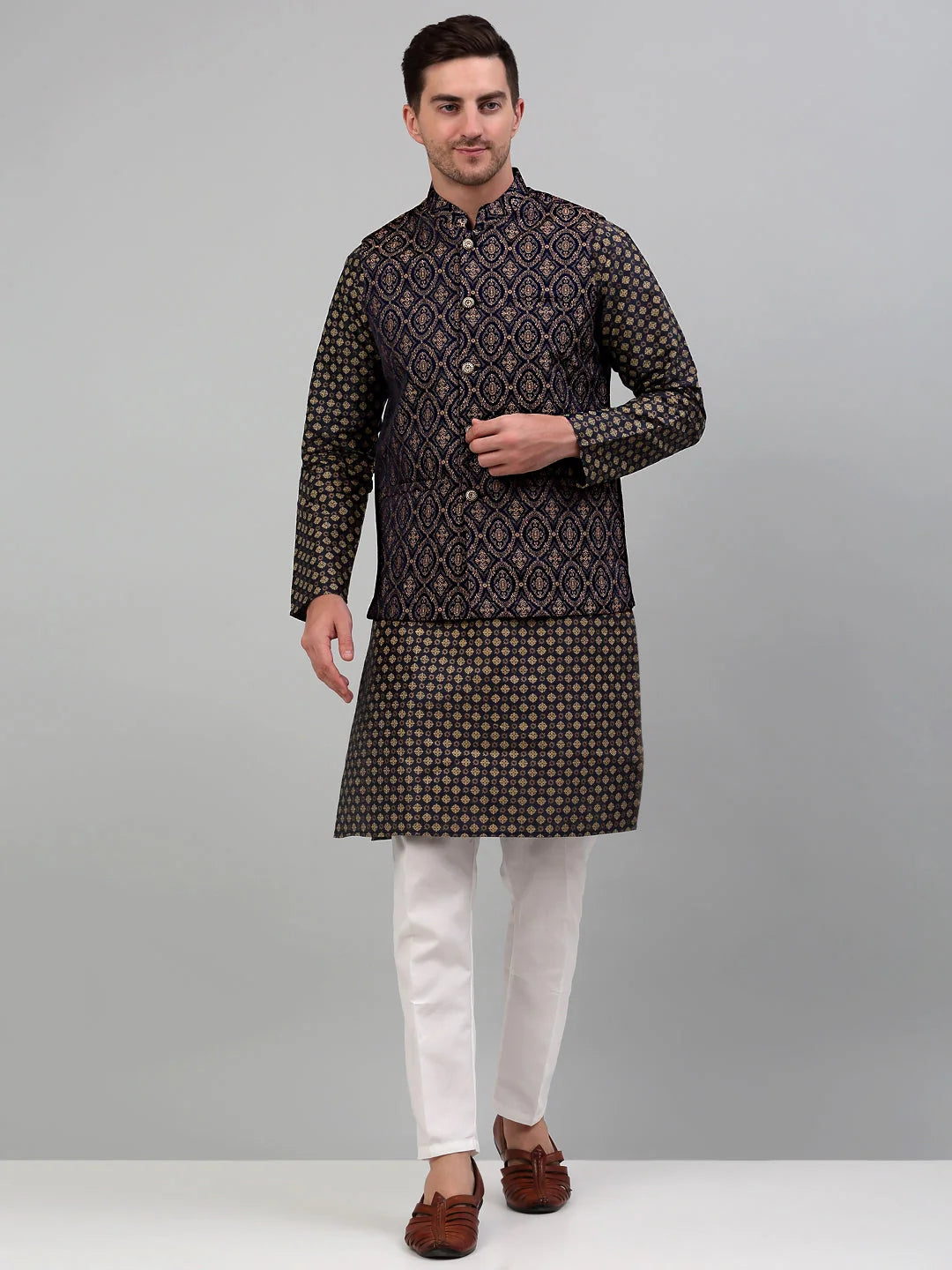 Men's Nehru with Printed Kurta Pyjama Set | Ethnic Fashion