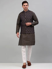 Men's Woven Design Nehru with Printed Kurta Pyjama Set
