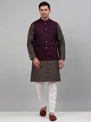 Men's Woven Styled Design Nehru Jacket with Printed Kurta Pyjama Set