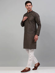 Men's Woven Styled Design Nehru Jacket with Printed Kurta Pyjama Set