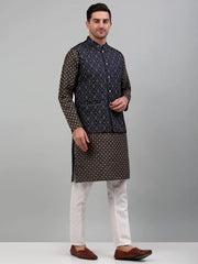 Men's Woven Design Nehru Jacket with Printed Kurta Pyjama Sets