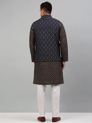 Men's Woven Design Nehru Jacket with Printed Kurta Pyjama Sets
