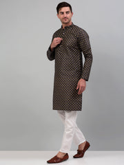 Men's Woven Design Nehru Jacket with Printed Kurta Pyjama Sets