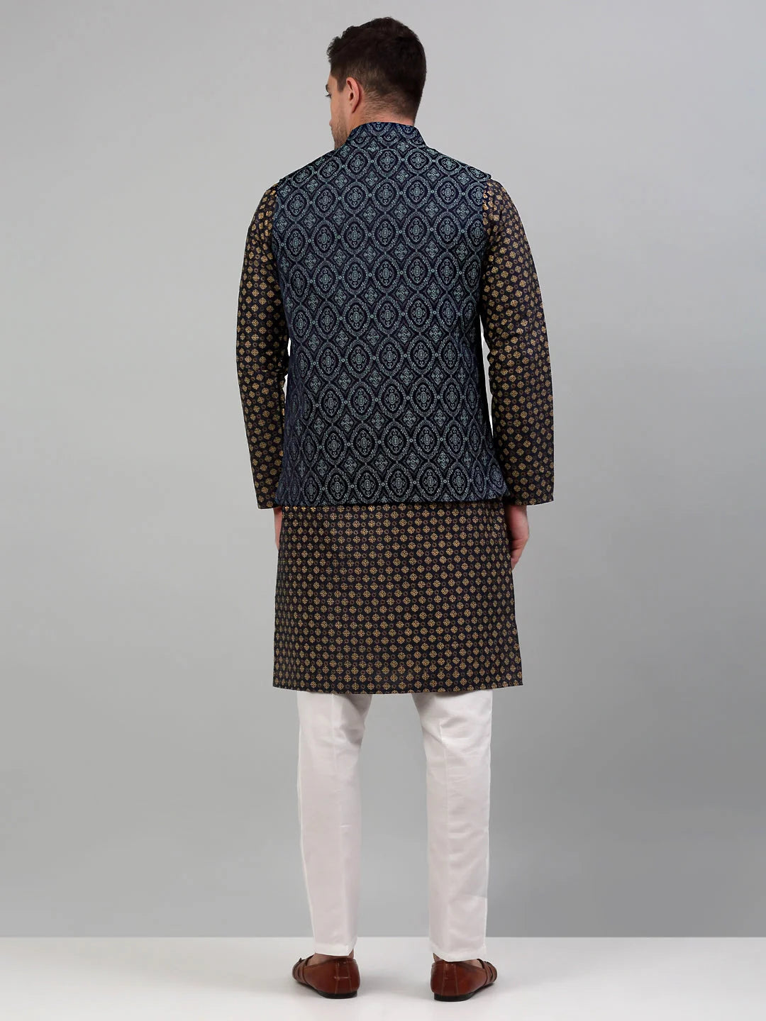 Nehru Jacket with Printed Kurta Pajama - Mens Kurta Pajama Set