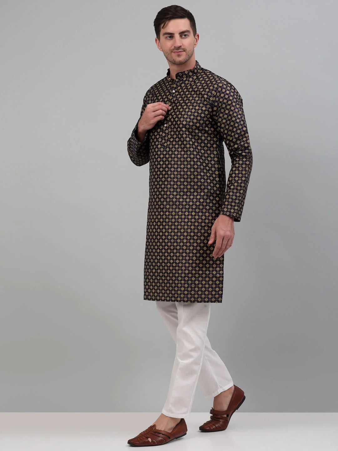 Nehru Jacket with Printed Kurta Pajama - Mens Kurta Pajama Set