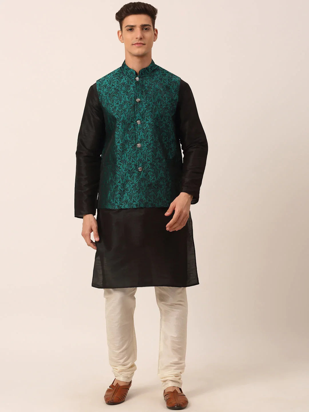 DesiQlo Men Ethnic Set with waistcoat - Green - JOKPWC_B-D_4004Green_S
