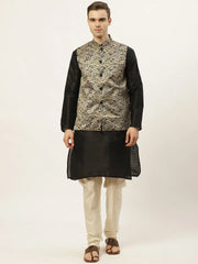 Men's Printed Nehru Jacket and Styled Kurta Pyjama Set-JOKPWC