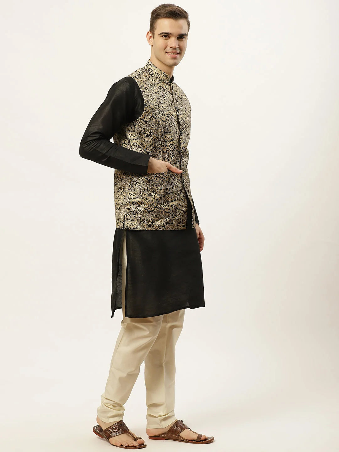 Men's Printed Nehru Jacket & Kurta Pajama Set | Shop Now