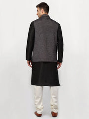 Men's Black Dupion Silk with Churidar & Nehru Jacket