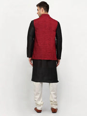 Men's Black Dupion Silk Kurta with Churidar & Nehru