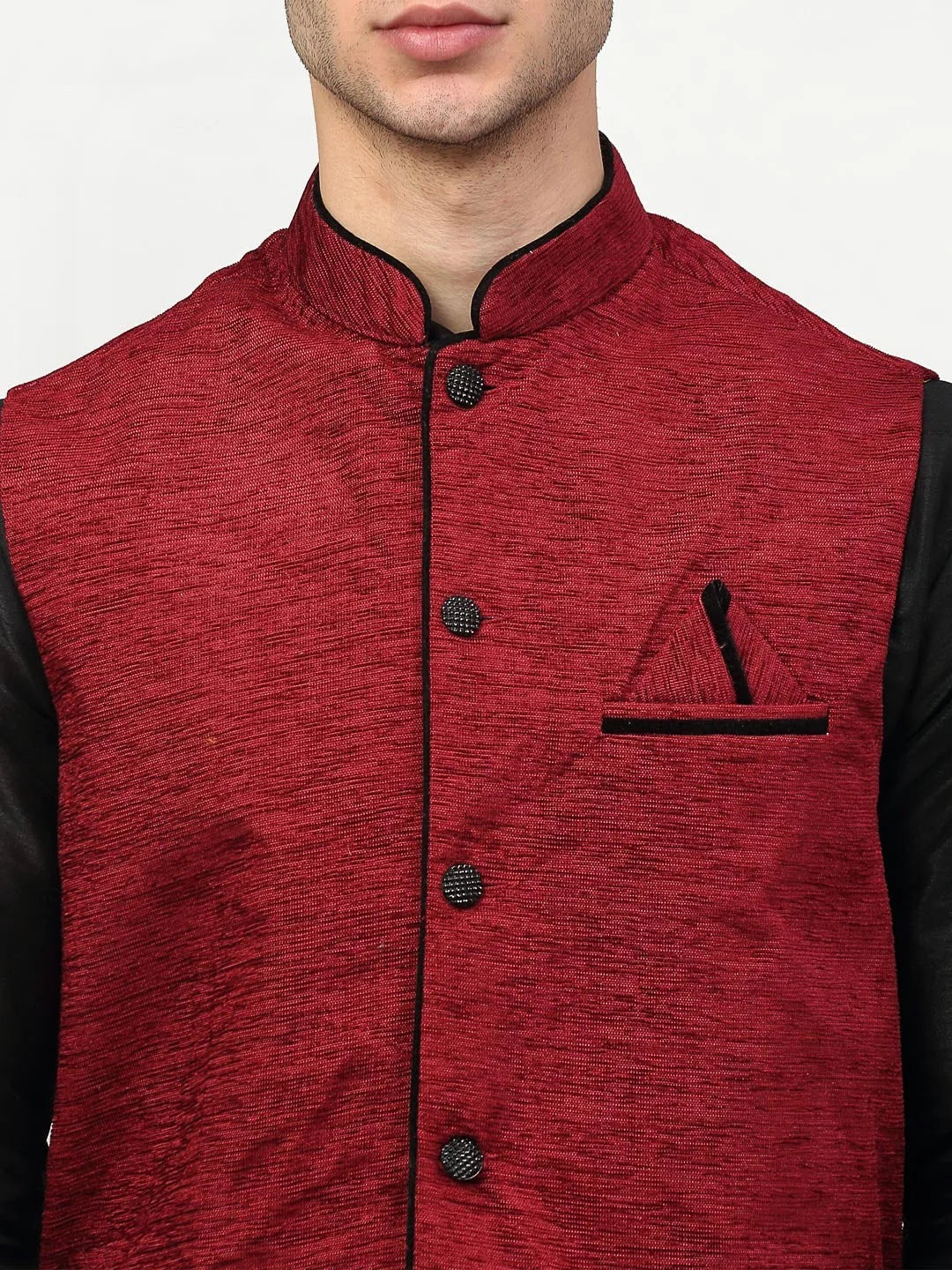 Mens Black Dupion Silk Kurta with Churidar & Nehru | Ethnic