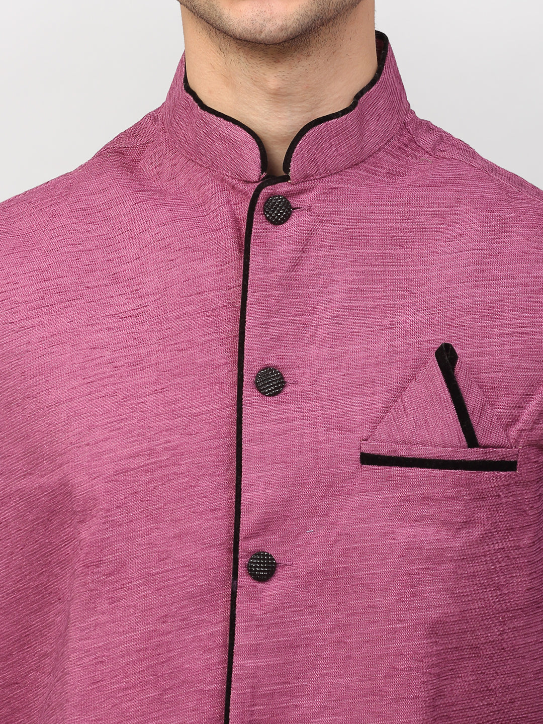 Black Dupion Silk Mens Kurta with Churidar & Jacket | Ethnic