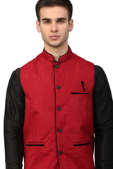Men's Black Dupion Silk Kurta Churidar & Nehru Jacket