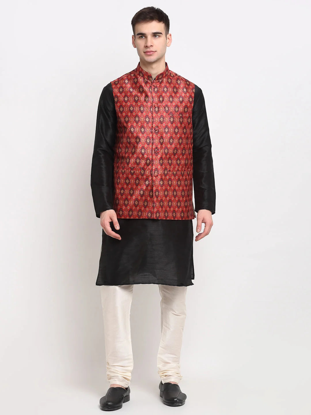 Black Mens Kurta Pajama Set with Nehru Jacket | Shop Now