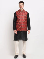 Black Dupion Silk with Churidar & Nehru Jacket
