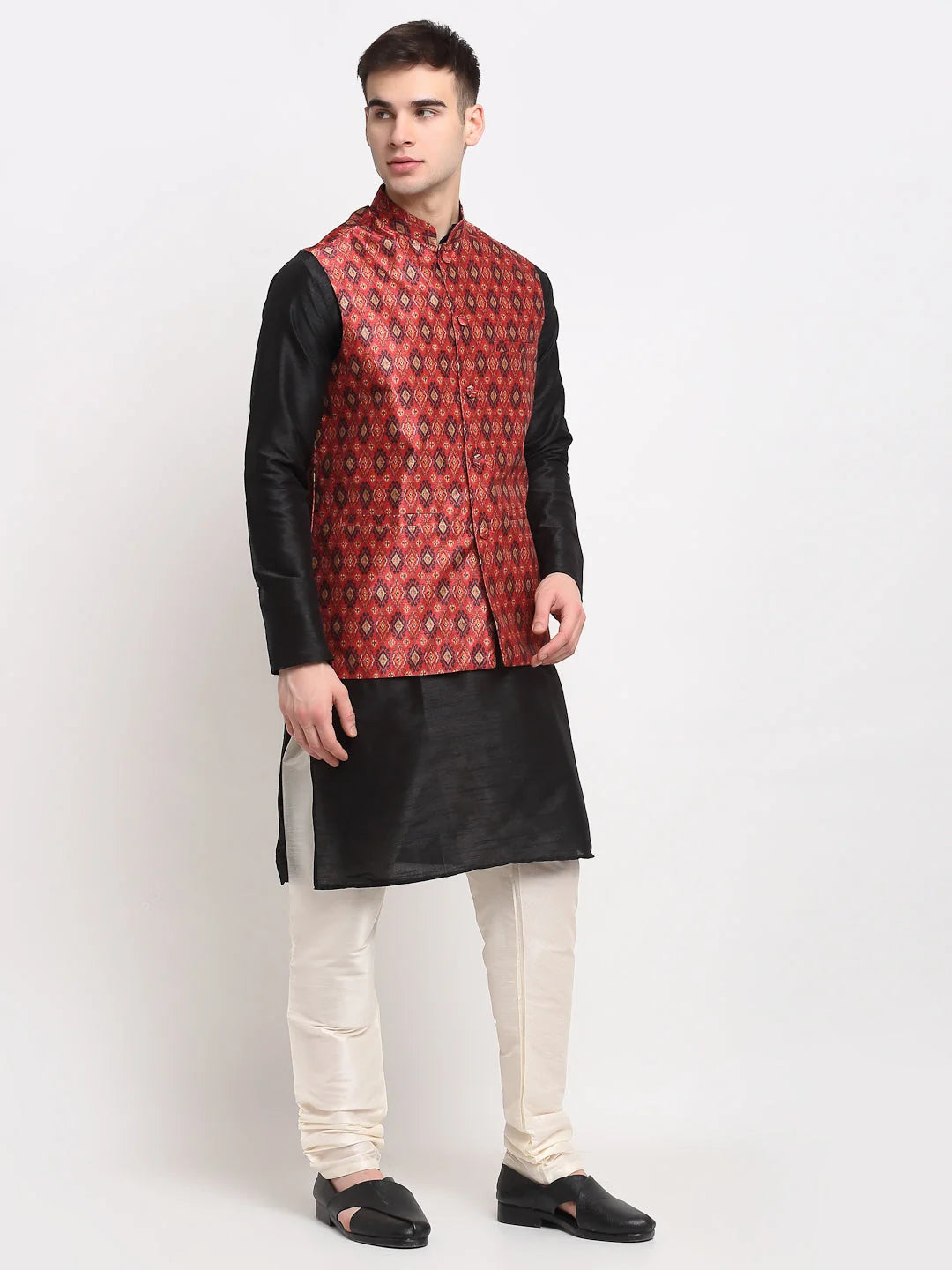 Black Mens Kurta Pajama Set with Nehru Jacket | Shop Now
