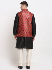 Black Dupion Silk with Churidar & Nehru Jacket