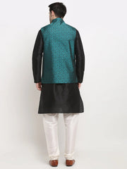 Men's Black Jet Dupion Silk Kurta with Churidar & Nehru Jacket