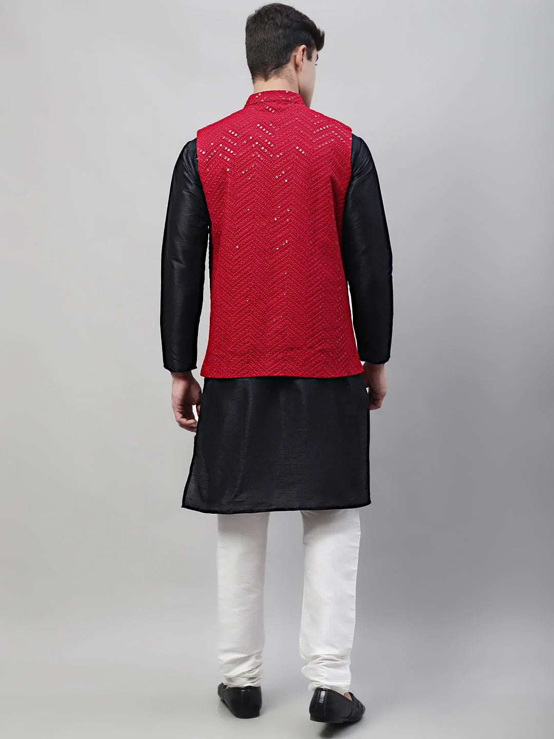 Black Kurta Pajama Set with Maroon Nehru Jacket | Pathani