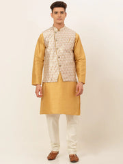 Men's Solid Kurta Pyjama With Nehru Jacket ( JOKPWC DG-D 4048Silver )-JOKPWC-DG-D-4048