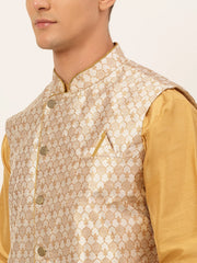Men's Solid Kurta Pyjama With Nehru Jacket ( JOKPWC DG-D 4048Silver )-JOKPWC-DG-D-4048