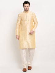 Men's Golden Dupion Silk Kurta with Churidar & Nehru Jacket