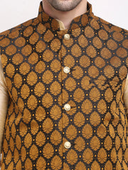 Men's Golden Dupion Silk Kurta with Churidar & Nehru Jacket