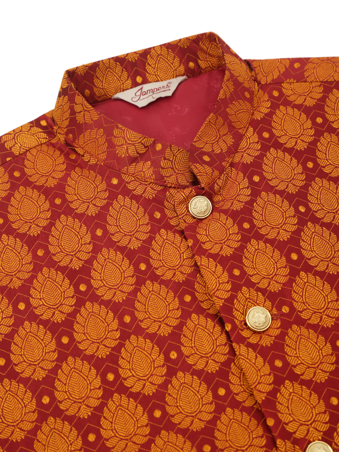 Maroon Nehru Jacket Mens Kurta Pajama Set - Woven Design