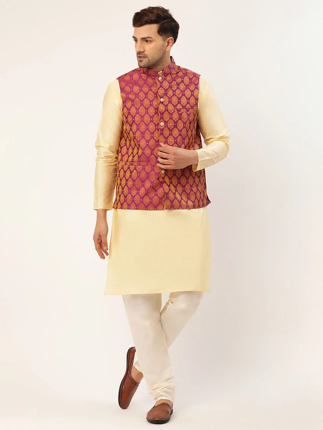 Woven Nehru Jacket and Kurta Pajama Set | Mens Pathani Style
