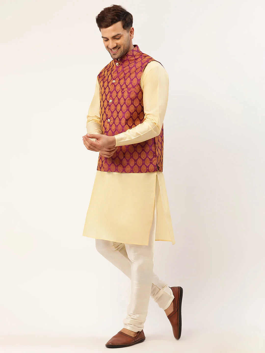 Woven Nehru Jacket and Kurta Pajama Set | Mens Pathani Style
