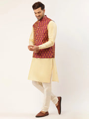 Men's Woven Design Nehru Jacket and Kurta Pyjama Set-JOKPWC-GD