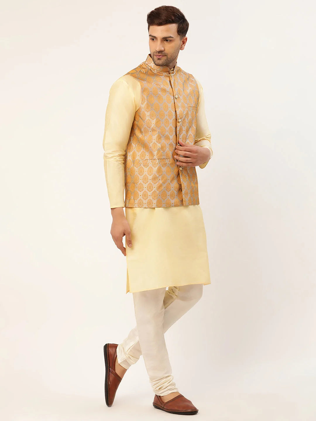 Woven Nehru Jacket Kurta Pajama Set for Men | Pathani Style
