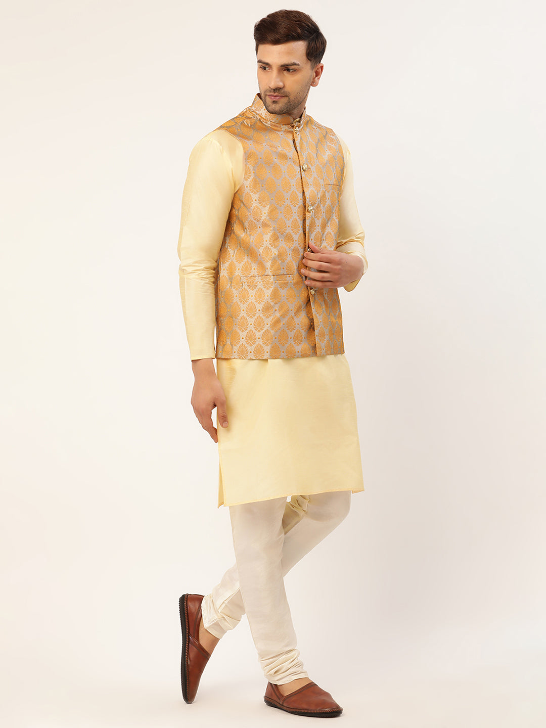 Woven Nehru Jacket Kurta Pajama Set for Men | Pathani Style