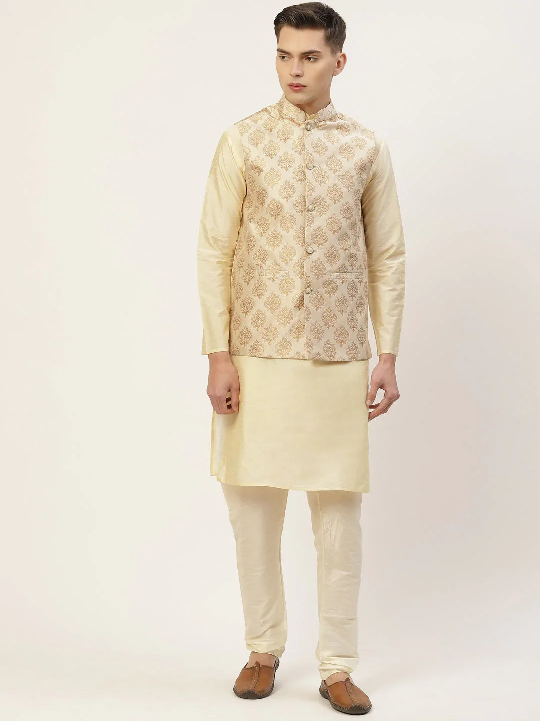 DesiQlo Men Ethnic Set with waistcoat - Beige