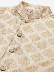 Men's Solid Kurta Pyjama With Floral Cream Printed Nehru Jacket( JOKPWC G-D 4032Cream )