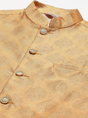 Men's Solid Kurta Pyjama With Floral Peach Printed Nehru Jacket( JOKPWC G-D 4032Peach )