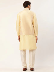 Men's Solid Kurta Pyjama With Cream Embroidered Nehru Jacket( JOKPWC G-D 4038Cream )