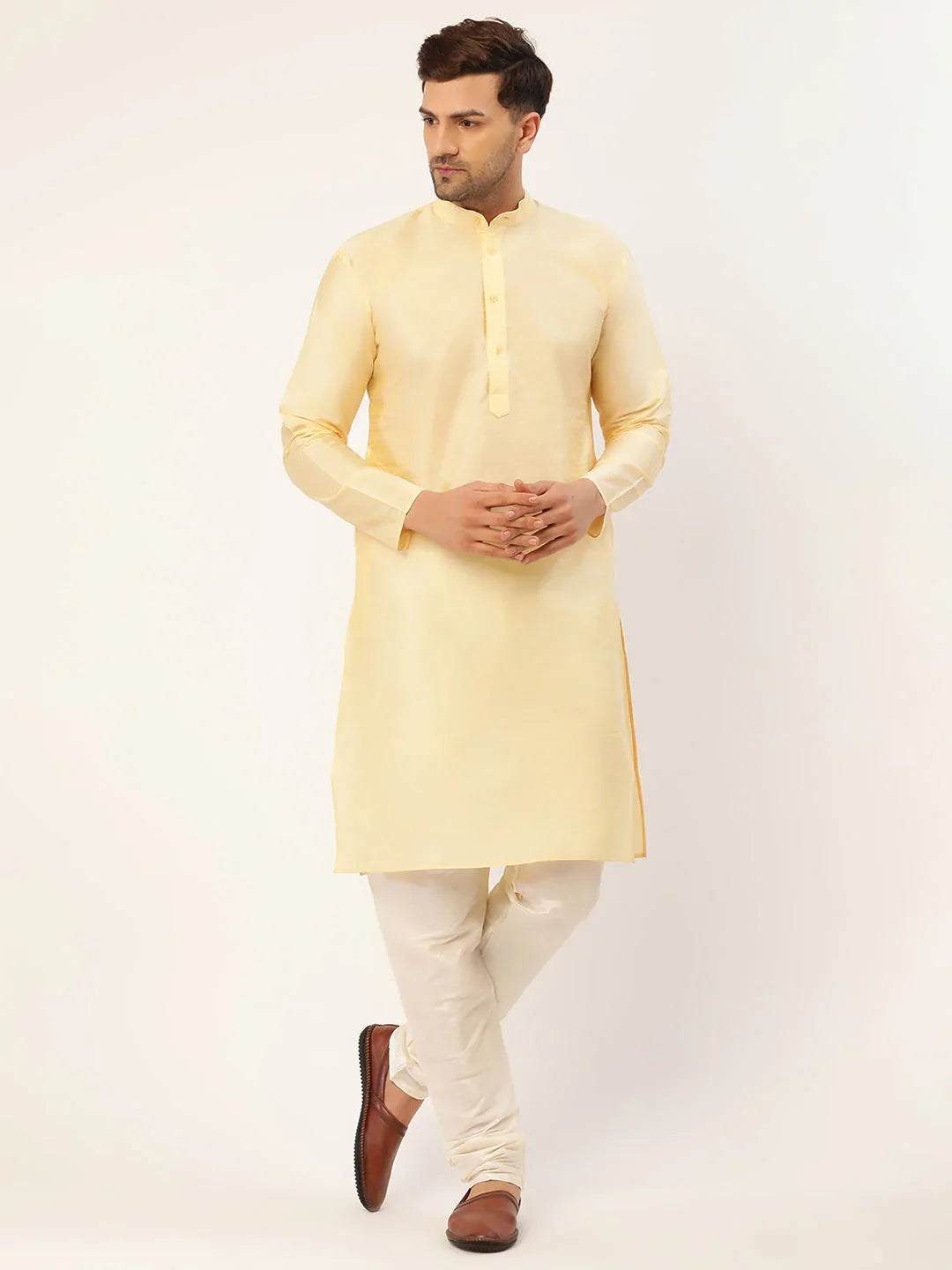 DesiQlo Men Ethnic Set with waistcoat - Beige - JOKPWC_G-D_4038Cream_S