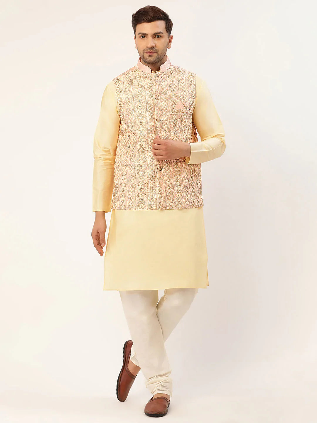 DesiQlo Men Ethnic Set with waistcoat - Pink