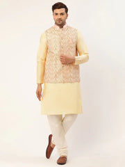 Men's Solid Kurta Pyjama With Pink Embroidered Nehru Jacket( JOKPWC G-D 4038Pink )