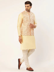 Men's Solid Kurta Pyjama With Pink Embroidered Nehru Jacket( JOKPWC G-D 4038Pink )