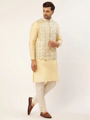 Men's Solid Kurta Pyjama With White Embroidered Nehru Jacket( JOKPWC G-D 4038White )