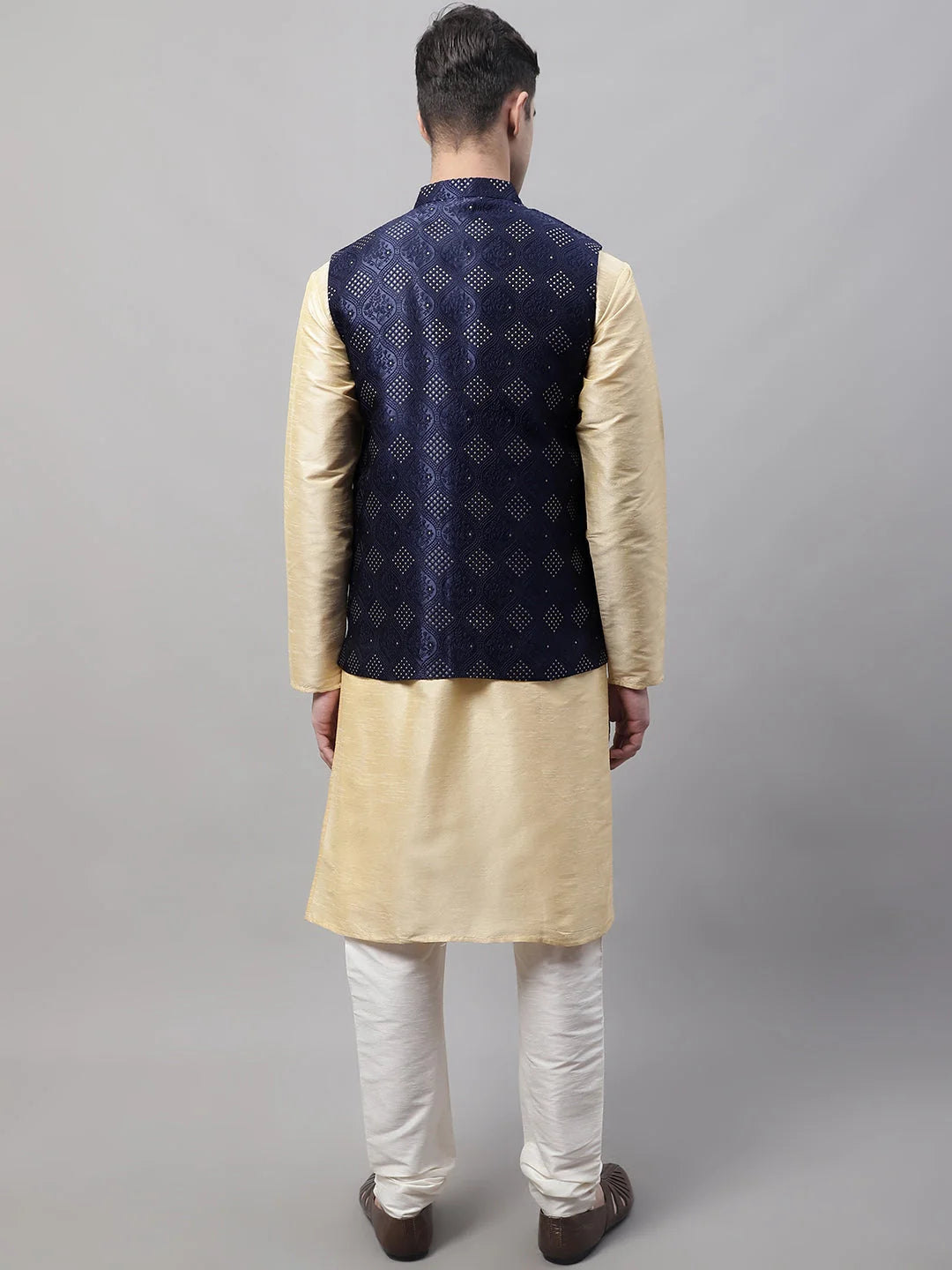 Golden Kurta Pajama with Navy Nehru Jacket | Mens Kurta Collec...