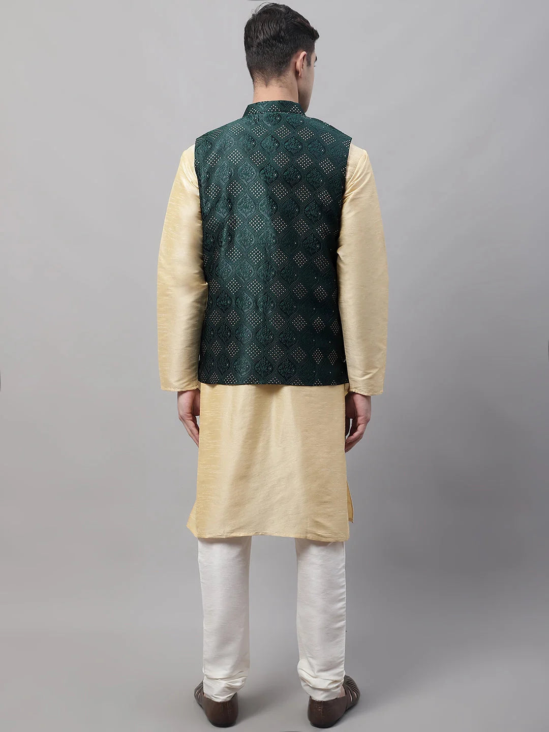Golden Kurta Pyjama with Olive Nehru Jacket | Mens Kurta Pajam...