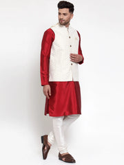 Men's Solid Dupion Best Kurta Pajama with Embroidered Nehru Jacket