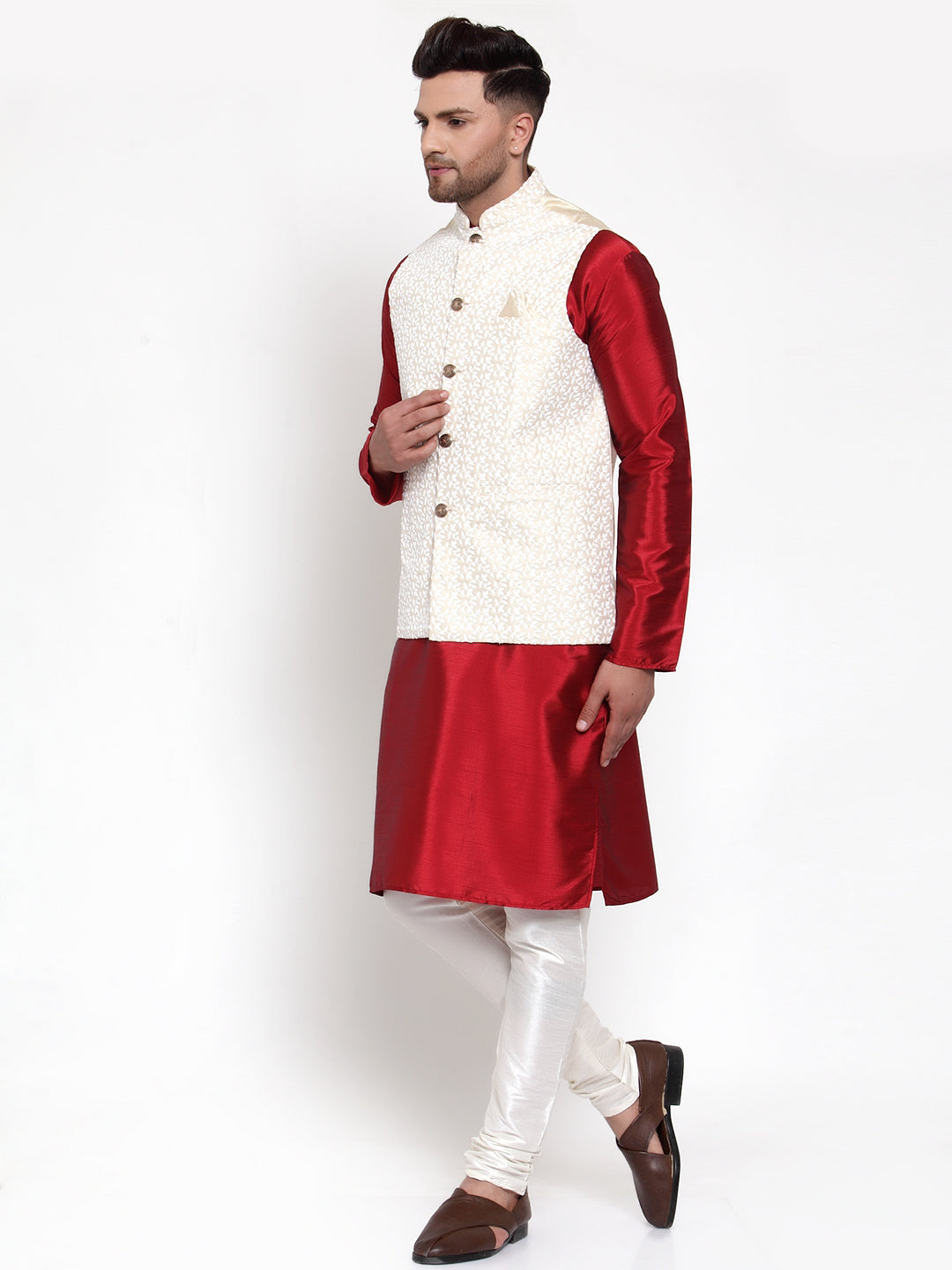 Best Solid Kurta Pajama Set with Embroidered Nehru Jacket