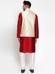 Men's Solid Dupion Best Kurta Pajama with Embroidered Nehru Jacket