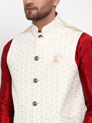 Men's Solid Dupion Best Kurta Pajama with Embroidered Nehru Jacket